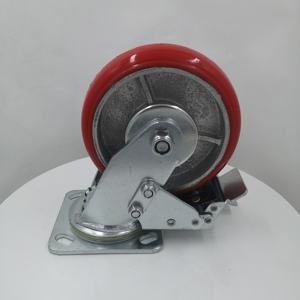 4 5 6 8 Zoll hohe Last 200-400 KGS A40 Gusseisenkern kariert PU-Fläche drehbar Schwerlast-Radschleifer Radschloss OEM-Betrieben - Product Image 1