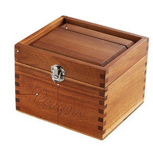Wooden Recipe <b>Box</b> With Lock Solid Wood Flip Top Organizer For <b>Kitchen</b> <b>Storage</b> Rectangle Retro Color Covered - Product Image 5
