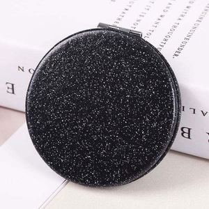 Fashion Bling Gold Black Round 70mm Pu Leather Glitter <b>Compact</b> <b>Mirror</b> Travel Pocket <b>Mirrors</b> Hand Held Cosmetic Make up <b>Mirror</b> - Product Image 5