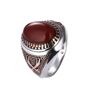 Red agate thai silver ring yemeni aqeeq men ring silver with agate