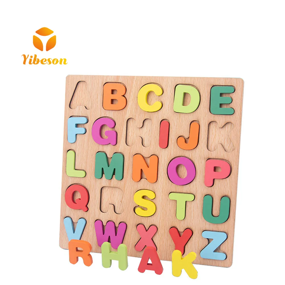 Quebra-cabeça de madeira para crianças, brinquedo educativo montessori 3D com letras coloridas, placa de atividades e alfabeto, madeira compensada