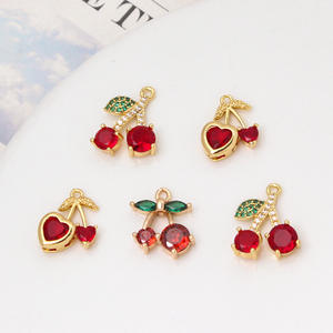 Pendentif cerise en laiton plaqué or 18 carats avec zircon, breloque DIY pour collier, bracelet, boucles d'oreilles, fournitures de fabrication de bijoux - Product Image 3
