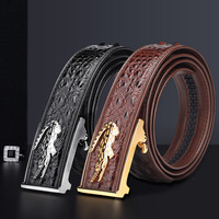 Ceinture automatique en cuir de crocodile véritable pour hommes, sangle de taille sans couture, haut de gamme