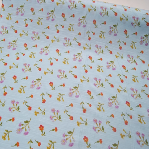 Haute qualité imprimé petite fleur bleu clair Floral doux belle impression <span class=keywords><strong>soie</strong></span> coton tissu pour femmes vacances robe vêtements - Product Image 2
