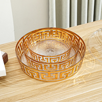 Assiette ronde transparente en plastique écologique de luxe avec incrustation dorée, plateau à fruits, sous-assiettes avec couvercle pour mariage, restaurant, fête