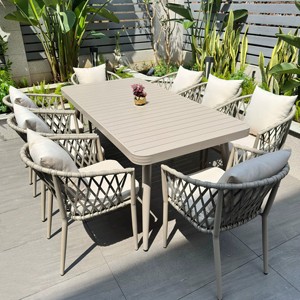 Table et chaises d'<span class=keywords><strong>extérieur</strong></span> pour cour et villa, ensemble de mobilier de jardin en corde <span class=keywords><strong>tressée</strong></span> et alliage d'aluminium pour loisirs en plein air - Product Image 1