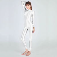 Nouvelle Combinaison Femme Satinée Moulante Décontractée Automne Hiver Réfléchissante Brillante Effet Miroir Intégrale Zentai Bodysuit