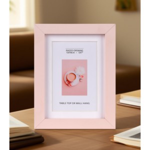 Blush <strong>Pink</strong> Wooden Picture <strong>Frame</strong> with White Mat Photo Opening Dual-Use for Table Top &amp; Wall Hanging for Home Decor - Product Image 3