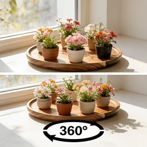 Piatti da portata rotondi e vassoi decorativi <span class=keywords><strong>in</strong></span> legno di acacia - 8 pollici 360 °   Vassoio <span class=keywords><strong>rotondo</strong></span> <span class=keywords><strong>in</strong></span> legno girevole da 30 cm, vassoio girevole <span class=keywords><strong>in</strong></span> legno per fiori - Product Image 5
