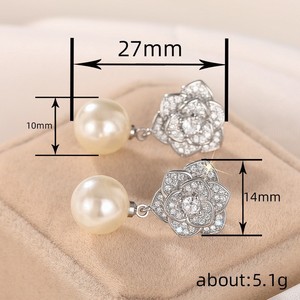 Orecchini Pendenti con Perle Simulate a Forma di Rosa e Camelia per Donne, Gioielli Eleganti e alla Moda - Product Image 5