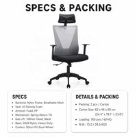 Chaise de bureau ergonomique moderne noire réglable et pivotante en maille pour usage domestique et commercial