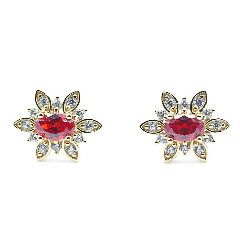 Hot 18K Real Gold Plated Earrings Red Garnet Cubic Zircon Women Jewelry And Accessories Rhodium Plated Stud Earring For Women