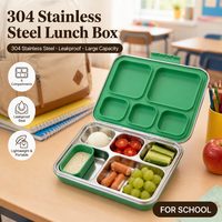 Boîte à lunch bento en acier inoxydable à 5 compartiments, étanche, compatible congélateur, sans BPA, design breveté pour enfants