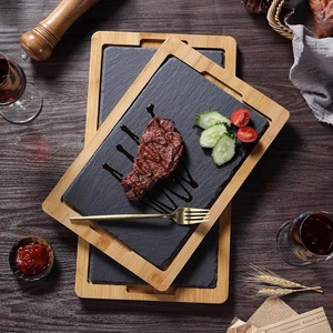 Ventes directes d'usine Vaisselle naturelle Pierre d'ardoise avec <span class=keywords><strong>assiette</strong></span> en bambou Planche à steak Planche à fromage en bois <span class=keywords><strong>Assiette</strong></span> en ardoise en bambou - Product Image 6