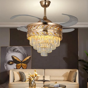 Suspension en cristal à LED avec ventilateur, luxe européen, luxe léger, couleur or, utilisé pour les ventilateurs de plafond de chambre d'hôtel - Product Image 4