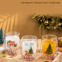 Gobelet en verre à double paroi pour Noël, globe à neige, paillettes, Père Noël, sapin, renne, gnome, tasse à café de fête, cadeau, vente en gros