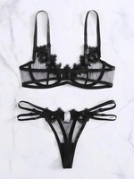 Ensemble de Lingerie chaude Sexy pour femmes maille florale transparente brodée à armatures 2 pièces mince Spandex matériel Transparent taille L