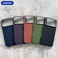 VAWI L182 Étui de téléphone TechWoven de luxe avec cadre d'objectif métallique, antichoc, antidérapant, magnétique pour iPhone 13~15 16 17 Pro Max