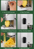 Coupe-pommes de terre électrique en spirale, trancheuse à pommes de terre Tornado, machine à frites torsadées, acier inoxydable, réglable automatiquement de 3 à 10 mm