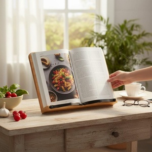 Support de lecture portable avec pinces pour pages, étagère <span class=keywords><strong>à</strong></span> livres pour salon, support de livre réglable en bambou - Product Image 2