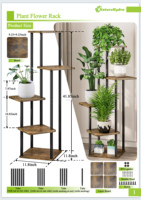 Support de plantes en métal à 5 niveaux, étagère à fleurs en bois d'angle pour plusieurs plantes