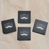 Sous-verres en pierre d'ardoise de forme carrée de cadeau de fête des pères avec des tapis de boisson d'assiette en pierre de logo gravé
