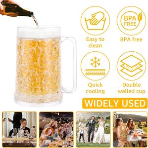 Vasos de cerveza de doble pared 500 ml Taza de cerveza congelada Vasos de cerveza con asa Vasos de plástico para beber - Product Image 5