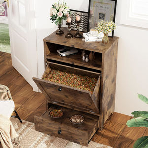 Station d'alimentation pour chiens avec récipient de stockage de nourriture et 2 bols surélevés, armoire à nourriture pour animaux de compagnie avec bol surélevé coulissant - Product Image 1