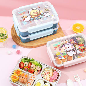 Cartoon Stainless Steel <b>Lunch</b> <b>Box</b> 304 Insulated <b>Bento</b> <b>Box</b> For Adult Student Rectangle With Plastic Lid - Product Image 5