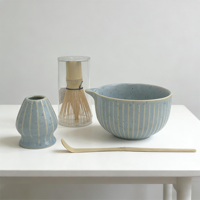 Ensemble de thé matcha de haute qualité, 4 pièces, fouet en céramique, bol avec support et cuillère pour les cérémonies du thé