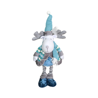 Figurine de Père Noël en peluche à jambes longues extensibles, avec manteau en tricot bleu à flocons de neige, ornement de Noël rembourré pour tous les âges