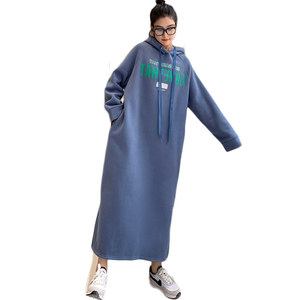 Factory Oversized Korean Style Winter New Women Fleece Hooded Print <strong>Long</strong> <strong>Sweatshirts</strong> <strong>Ladies</strong> Loose Maxi <strong>Sweatshirt</strong> Hoodie Dress - Product Image 5