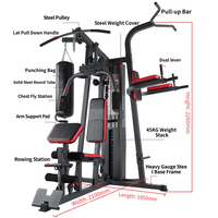 Station de musculation multi-équipements pour la maison avec sac de frappe et barre de traction, pile de poids de 45 kg, entraîneur de force complet pour la musculation à domicile