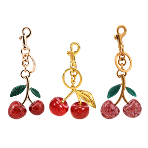 Wholesale Unique Metal Enamel 3D Shape Fruit Cherry/Banana/Apple/Pear Keychain for Women Customized Color Luxury Fashion Trend