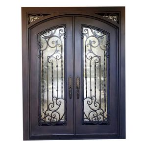 Puerta de Hierro Forjado de Alta Gama con Diseño de Apertura Personalizada Prima, Vidrio y Cabeza de Puerta Curva con Acabado Galvanizado - Product Image 6