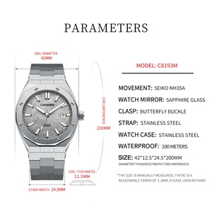 CADISEN 8193 Mouvement NH35 Verre saphir étanche Montre de luxe pour hommes d'affaires en acier inoxydable - Product Image 5