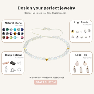 White Moonstone Crystal Beaded Dainty Trendy Adjustable 14K Gold Plated <b>Bracelet</b> for Women Valentine's Day Gift - Product Image 2