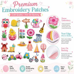 Lot de patchs brodés thermocollants et à coudre pour le printemps, motifs Hibou, Poussin, <span class=keywords><strong>Escargot</strong></span>, Bottes, Arc-en-ciel, Papillon, Gnome, Fleur - Product Image 5