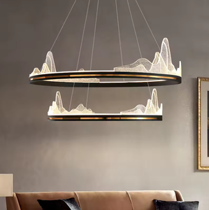 Lámpara colgante de anillo de círculo redondo moderno Golden Ice Mountain Aluminio Acrílico LED Tamaño mediano - Product Image 4