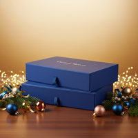 Boîtes de luxe bleu marine à tiroir coulissant avec estampage à chaud, revêtement UV, doublure en carton recyclable et fermeture magnétique pour bijoux et parfums