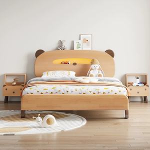 Camas de tamaño completo para niños, <span class=keywords><strong>cama</strong></span> de madera maciza con luz LED de oso moderno de alta calidad con barandilla para dormitorio infantil - Product Image 3