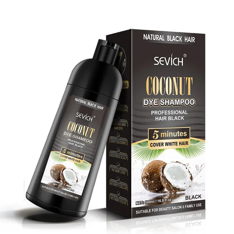 Sevich 500ml 100% Natural Coconut Flavor Hair Dye Black Shampoo Dye
