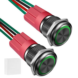 Interrupteur à bouton-poussoir éclairé par LED 16mm 19mm 22mm 15A 12V-24V IP67 étanche momentané marche/arrêt avec prise filaire en oxyde d'aluminium - Product Image 1