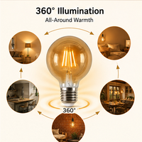 Ampoule LED Edison G80 E27, imitation filament de tungstène rétro, verre brun foncé, éclairage décoratif, 2700K, blanc chaud doux