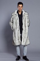 Nouveau manteau long en fausse fourrure noire pour homme, vêtement d'extérieur chaud pour l'hiver avec col en fourrure style lapin