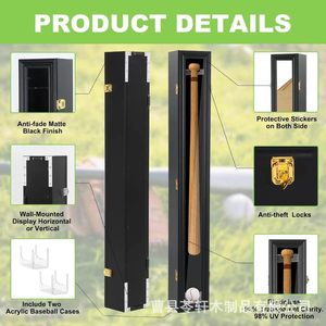 Nueva caja de almacenamiento de bates de béisbol de madera maciza estilo transfronterizo, caja de almacenamiento de bates de béisbol montada en la pared, caja negra para colección de béisbol - Product Image 3