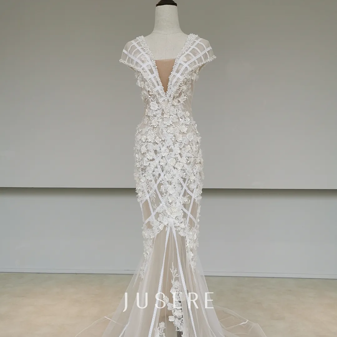 Stunning Exquisite 3D Flowers Lace Appliqued Mermaid Wedding Dresses Real plus size dress