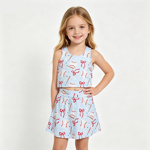 Toddler Girls Summer Baseball Print Active Outfit Soft and Stretchy Sleeveless Tank Top With Shorts Two Pieces Athletic Set - Product Image 1