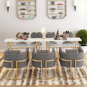 Oferta Especial Estación de Manicura Muebles de Salón Mesa de Uñas Rosa con Silla y Base Dorada - Product Image 5