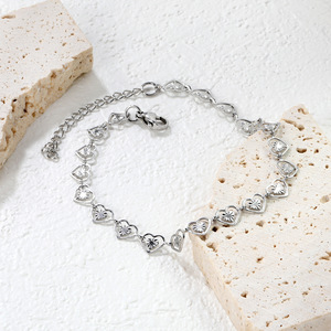 Heart Shaped Stainless Steel Necklace <b>Bracelet</b> <b>Set</b> For Women Party Jewelry Fashion Accessory - Product Image 3